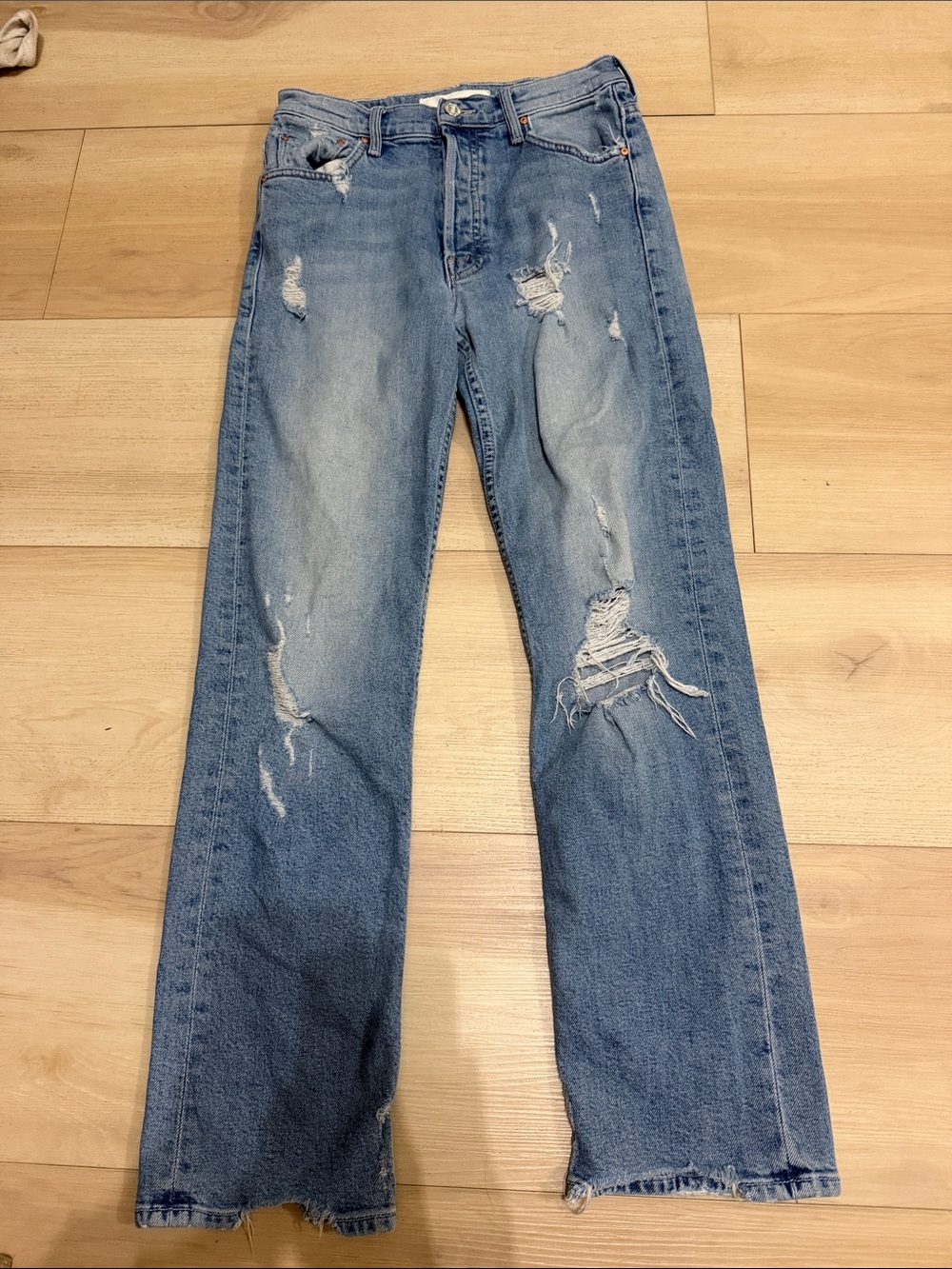MOTHER  the tomcat ankle Blue Distressed Straight-Leg Jeans size 26